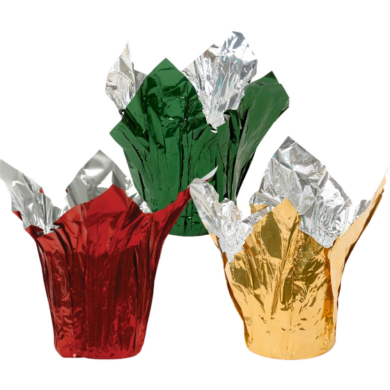 red green and gold decorative foil pot covers