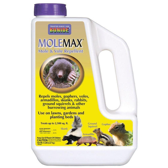 Repels any animal in lawns, planting beds and gardens bonide molemax and vole repellent