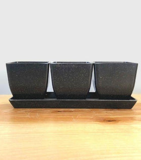 EcoForms Quadra Trio 3.5 Inch Square Rice Hull Planter Set