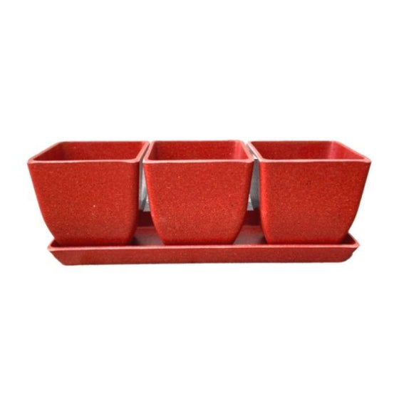 EcoForms Quadra Trio 3.5 Inch Square Rice Hull Planter Set in coral