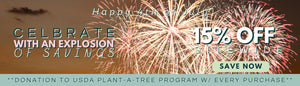 fifteen percent off sitewide plus usda plant a tree donation with every purchase