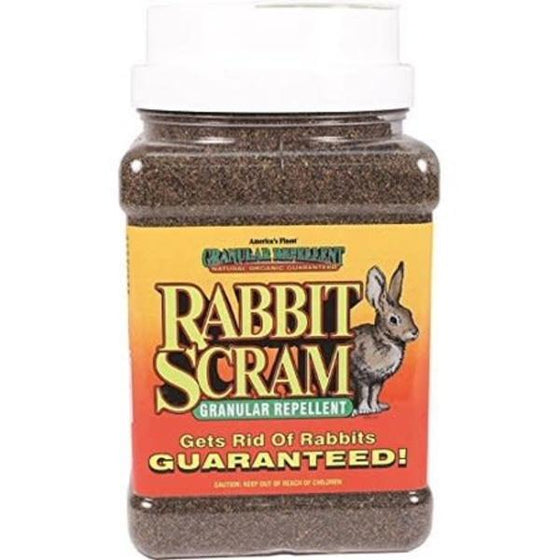 Rabbit Scram Clear container white lid brown powderwder