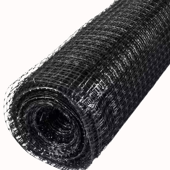 close up view of black plastic yard gard netting